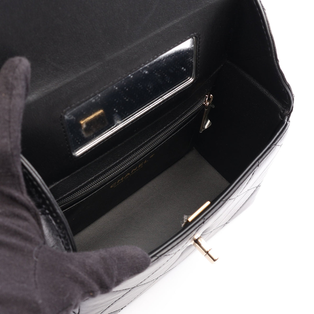 マトラッセ トップハンドル バニティバッグ 2WAY チェーンショルダーバッグ レザー ブラック ゴールド金具 シャネル