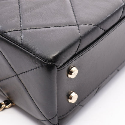 マトラッセ トップハンドル バニティバッグ 2WAY チェーンショルダーバッグ レザー ブラック ゴールド金具 シャネル