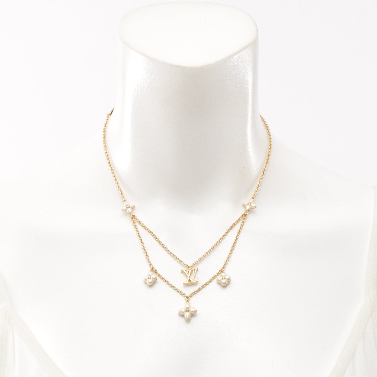 LV フローラグラム ネックレス GP フェイクパール ゴールド ホワイト ルイヴィトン アクセサリー LOUIS VUITTON