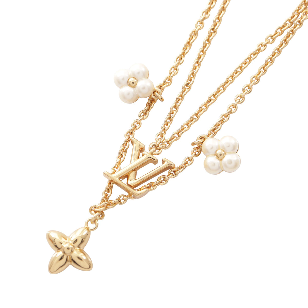 LV フローラグラム ネックレス GP フェイクパール ゴールド ホワイト ルイヴィトン アクセサリー LOUIS VUITTON