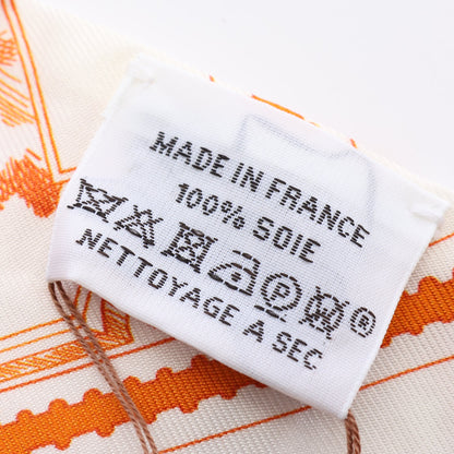ツイリー LE PHILATELISTE DU FAUBOURG リボン スカーフ シルク ホワイト オレンジ マルチカラー エルメス