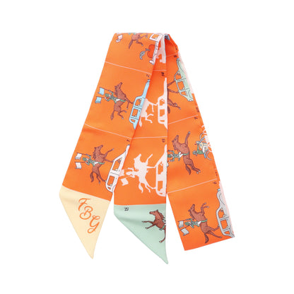 ツイリー リボン HERMES PARADE スカーフ シルク オレンジ マルチカラー エルメス
