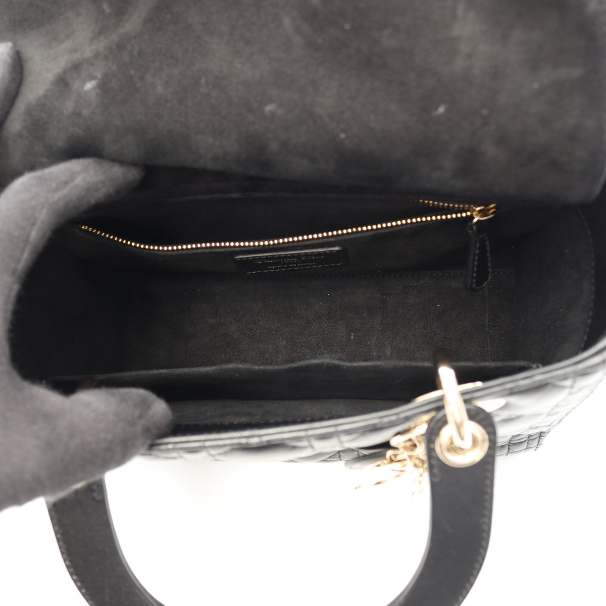 LADY DIOR レディディオール カナージュ 2WAY ハンドバッグ レザー ブラック クリスチャンディオール