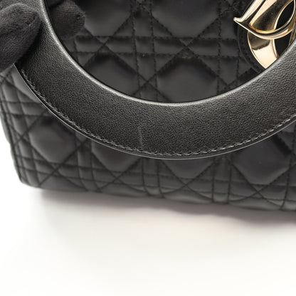 LADY DIOR レディディオール カナージュ 2WAY ハンドバッグ レザー ブラック クリスチャンディオール
