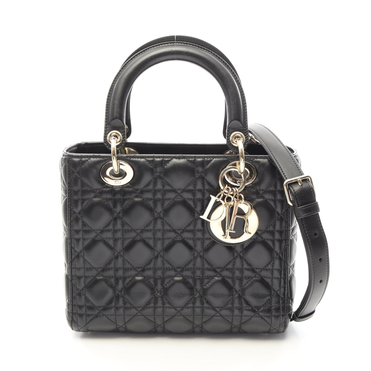LADY DIOR レディディオール カナージュ 2WAY ハンドバッグ レザー ブラック クリスチャンディオール
