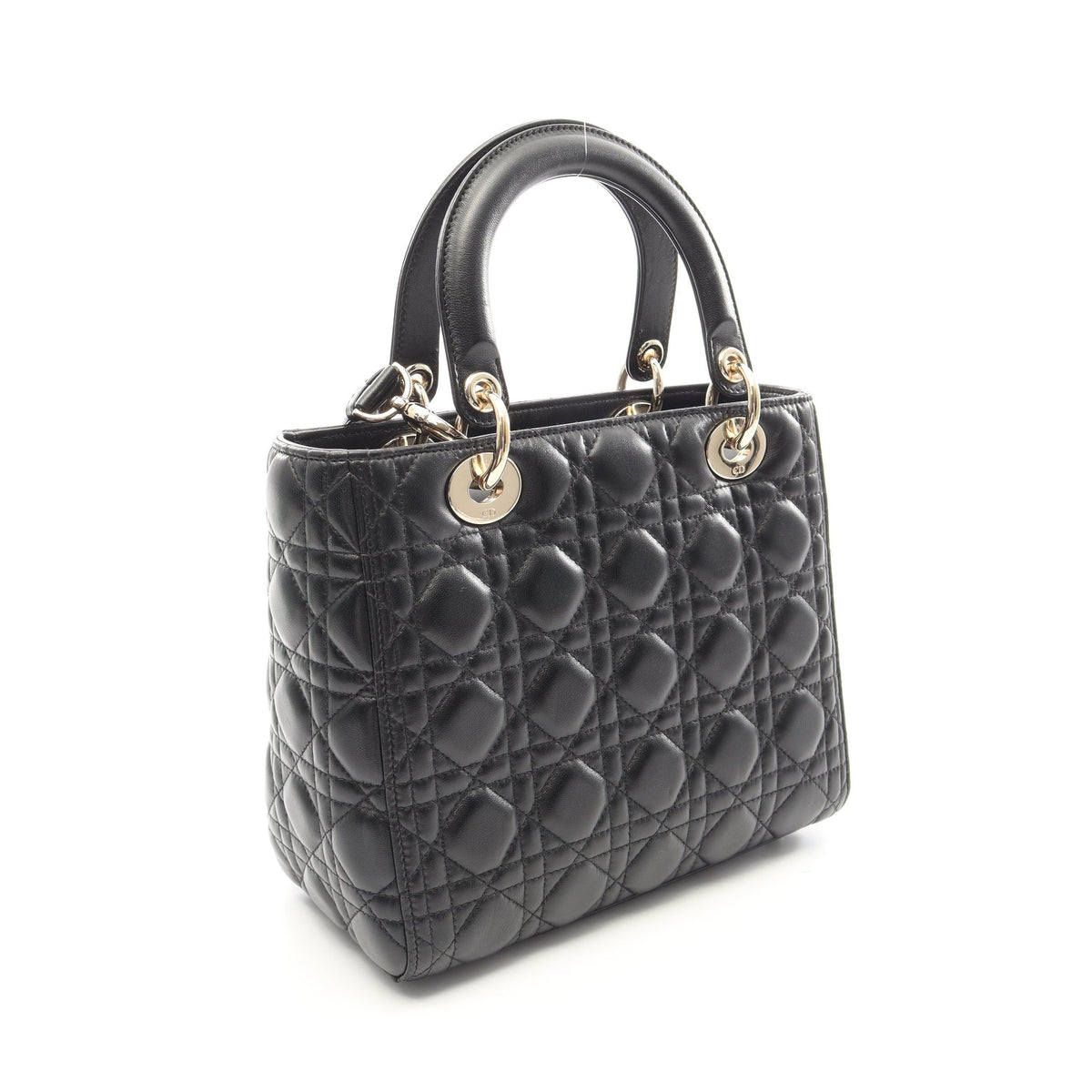 LADY DIOR レディディオール カナージュ 2WAY ハンドバッグ レザー ブラック クリスチャンディオール