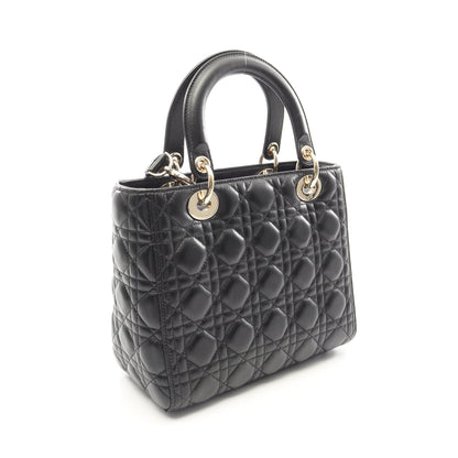 LADY DIOR レディディオール カナージュ 2WAY ハンドバッグ レザー ブラック クリスチャンディオール