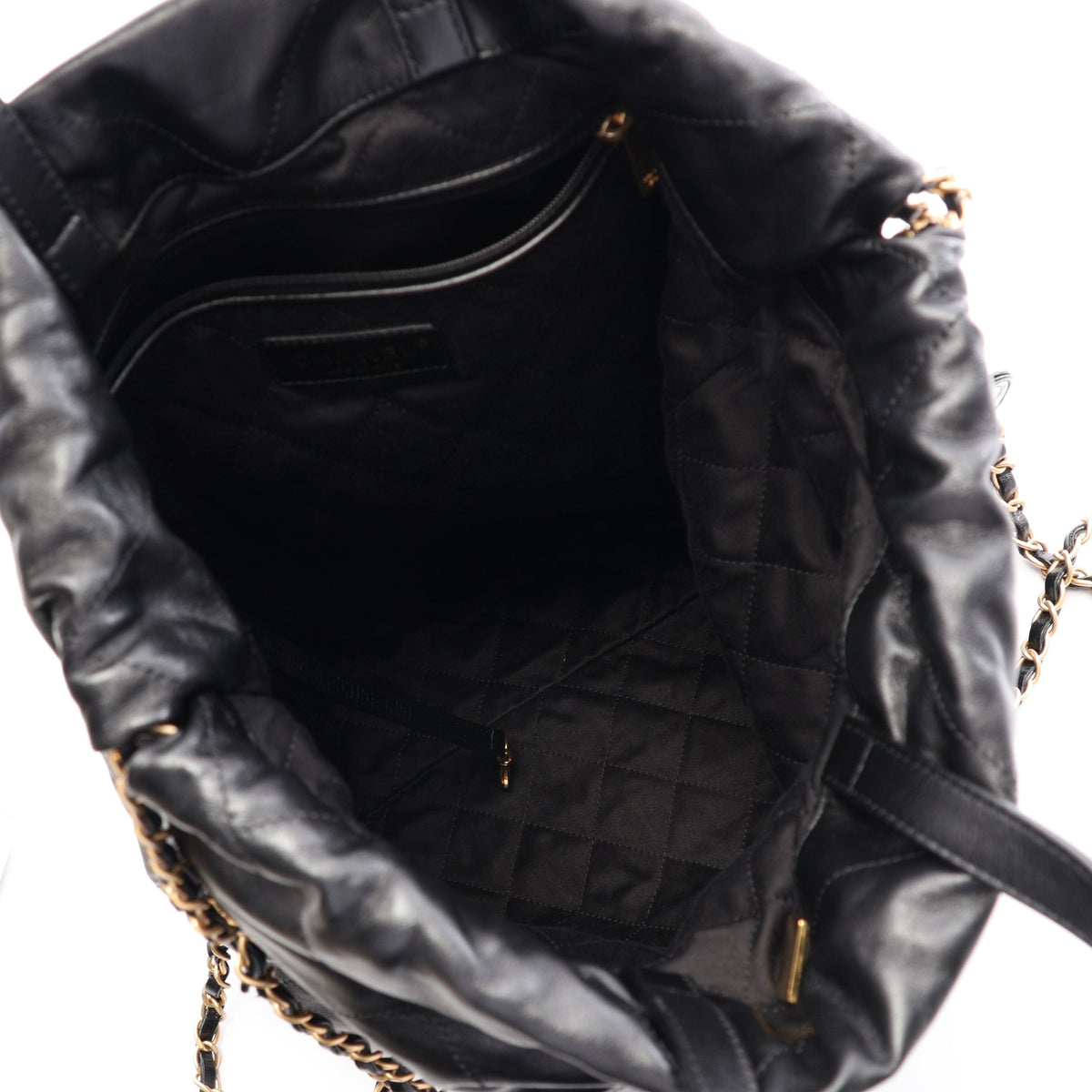 シャネル 22 ラージ バックパック リュックサック レザー ブラック ゴールド金具 シャネル