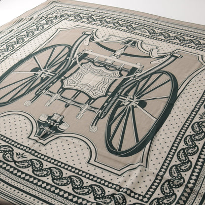 カレジェアン カレ140 Les Roues de Phaeton スカーフ ショール カシミヤ シルク グレー ダークグリーン ライトグレー エルメス