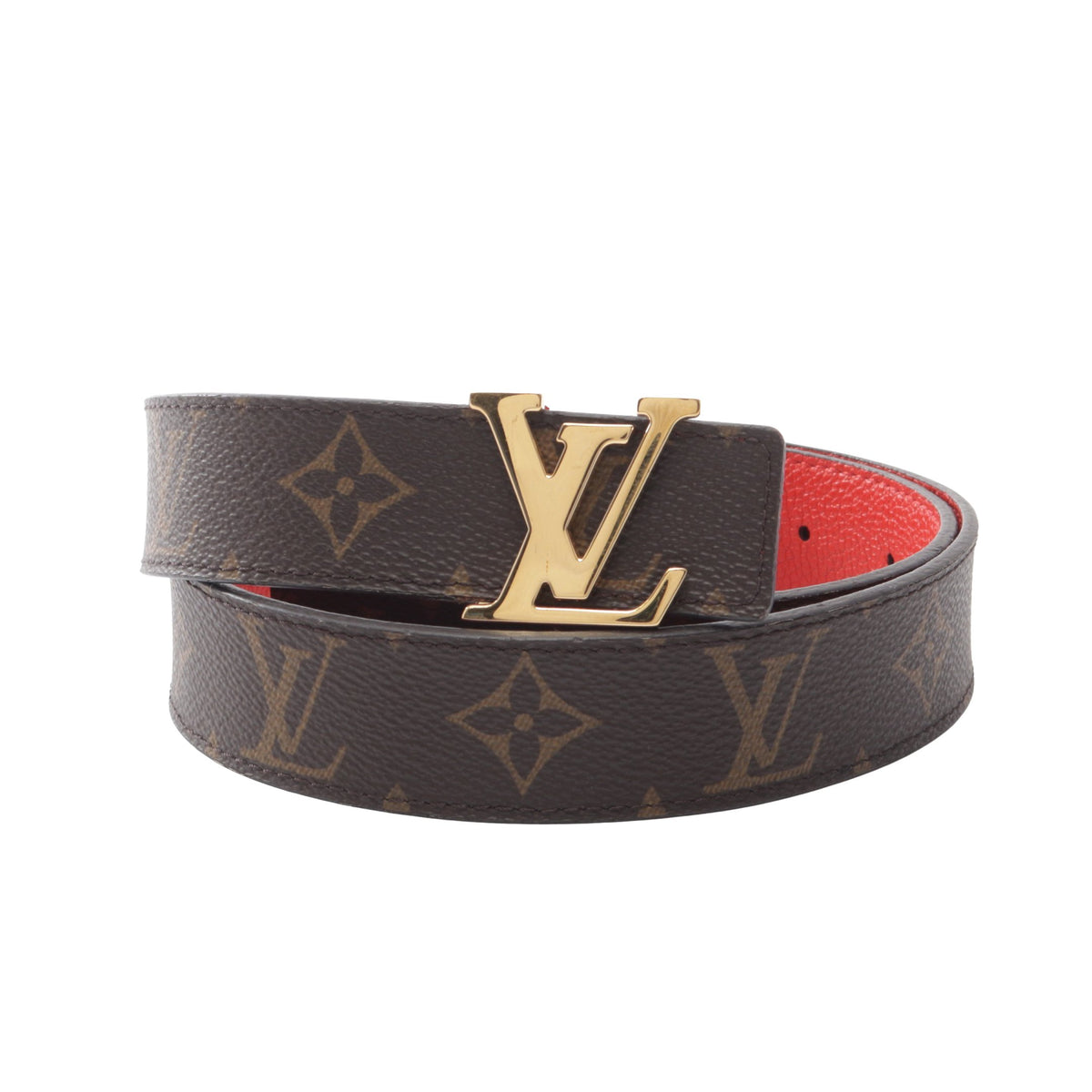 サンチュール LV イニシャル モノグラム 30MM リバーシブル ベルト PVC レザー ブラウン レッド ルイヴィトン