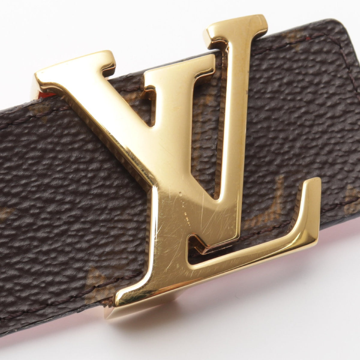 サンチュール LV イニシャル モノグラム 30MM リバーシブル ベルト PVC レザー ブラウン レッド ルイヴィトン