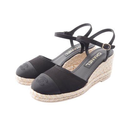 ココマーク ウェッジソール サンダル ファブリック ブラック シャネル