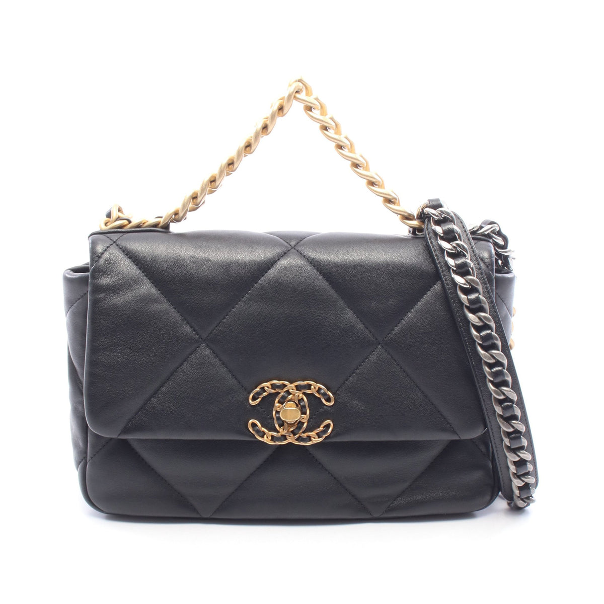 19 ディズヌフ マトラッセ コンビ金具 2WAY チェーンショルダーバッグ レザー ブラック シャネル バッグ CHANEL