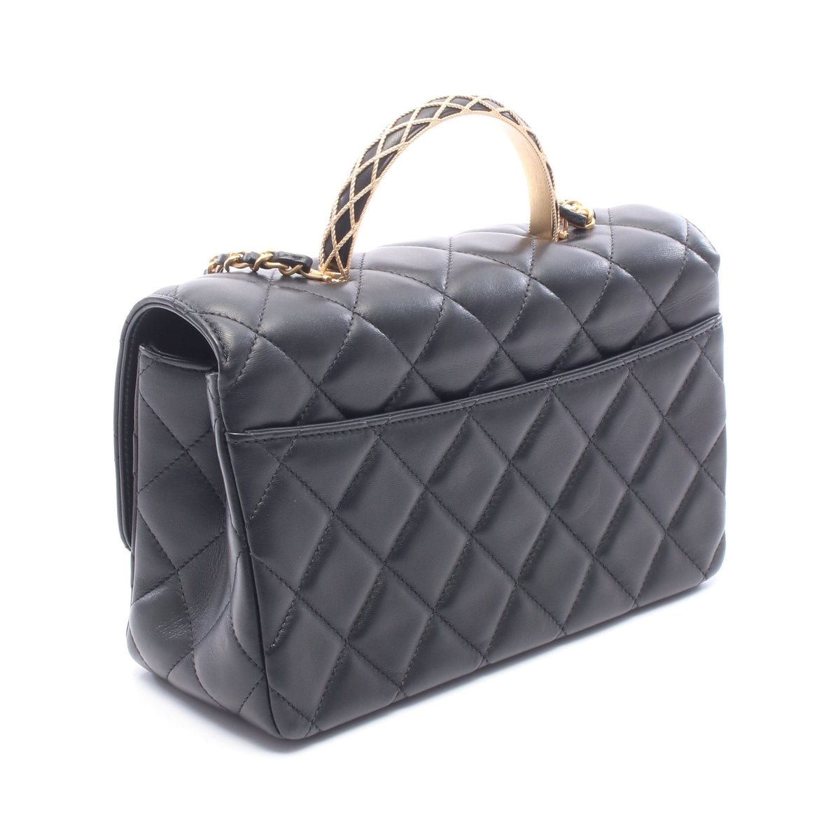 トップハンドル マトラッセ 2WAY チェーンショルダーバッグ ラムスキン ブラック ゴールド金具 シャネル
