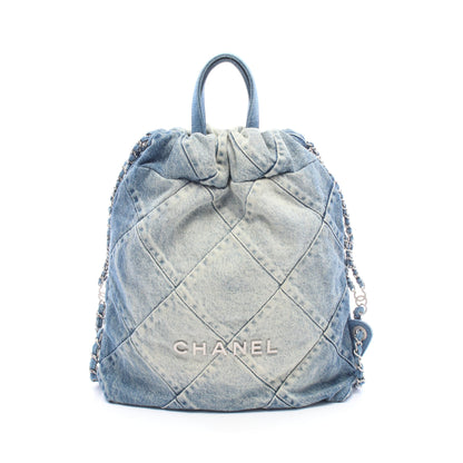 シャネル22 バックパック ナップサック デニム ブルー シルバー金具 シャネル