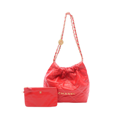 マトラッセ シャネル22 スモール チェーンショルダーバッグ レザー レッド ゴールド金具 シャネル