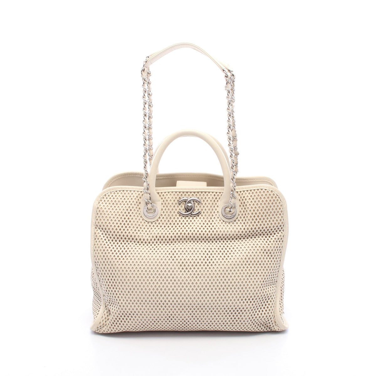 2WAY チェーンショルダーバッグ チェーントートバッグ レザー アイボリー シルバー金具 シャネル