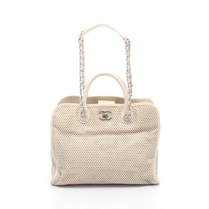 2WAY チェーンショルダーバッグ チェーントートバッグ レザー アイボリー シルバー金具 シャネル