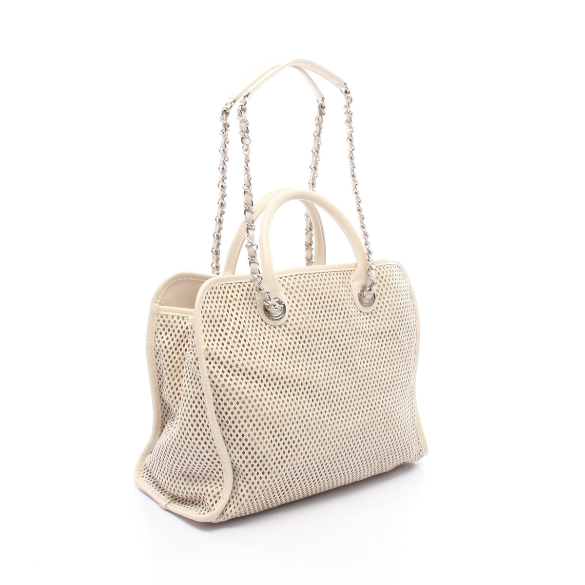 2WAY チェーンショルダーバッグ チェーントートバッグ レザー アイボリー シルバー金具 シャネル