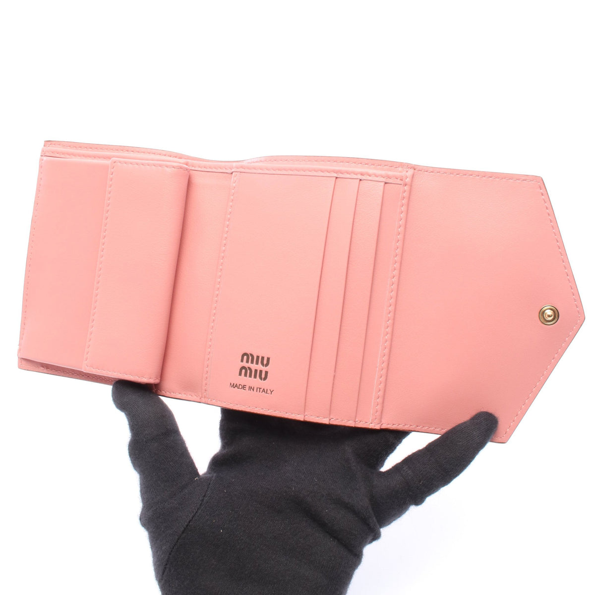 SOFTY LOGO 三つ折り財布 レザー ピンク ブラウン ミュウミュウ