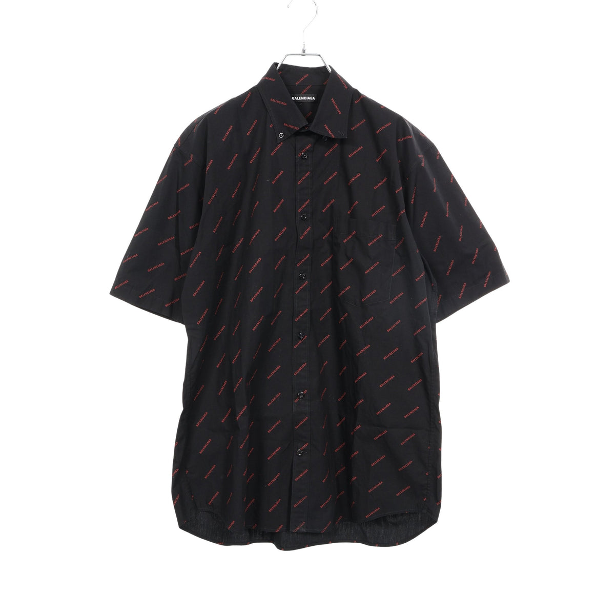 ロゴ総柄 半袖 シャツ コットン ブラック レッド バレンシアガ トップス BALENCIAGA