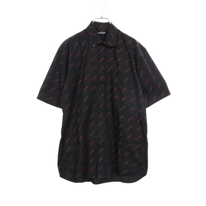 ロゴ総柄 半袖 シャツ コットン ブラック レッド バレンシアガ トップス BALENCIAGA