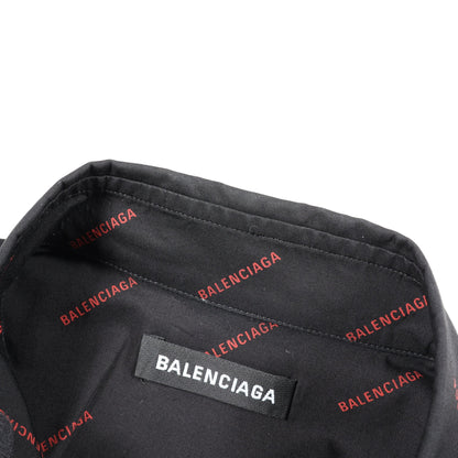 ロゴ総柄 半袖 シャツ コットン ブラック レッド バレンシアガ トップス BALENCIAGA
