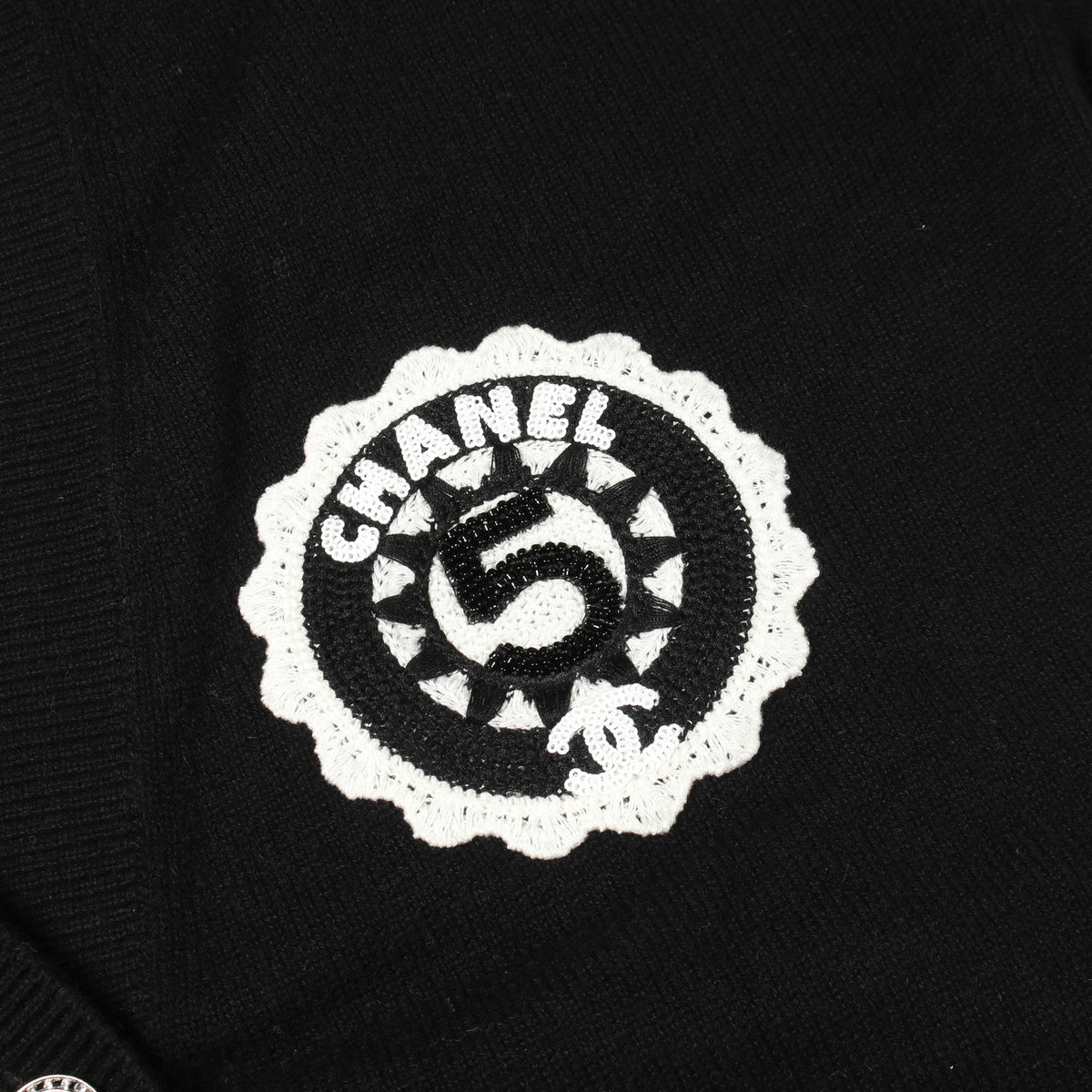 ココマークボタン 刺繍 カーディガン カシミヤ ブラック シャネル