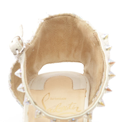 スパイクスタッズ ウェッジソール サンダル レザー ファブリック ホワイト クリスチャンルブタン