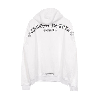 バックアーチロゴ 裏起毛 ジップアップパーカー コットン ホワイト クロムハーツ
