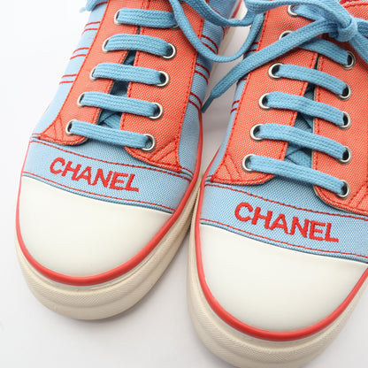 ローカットスニーカー キャンバス ライトブルー レッド シャネル シューズ CHANEL