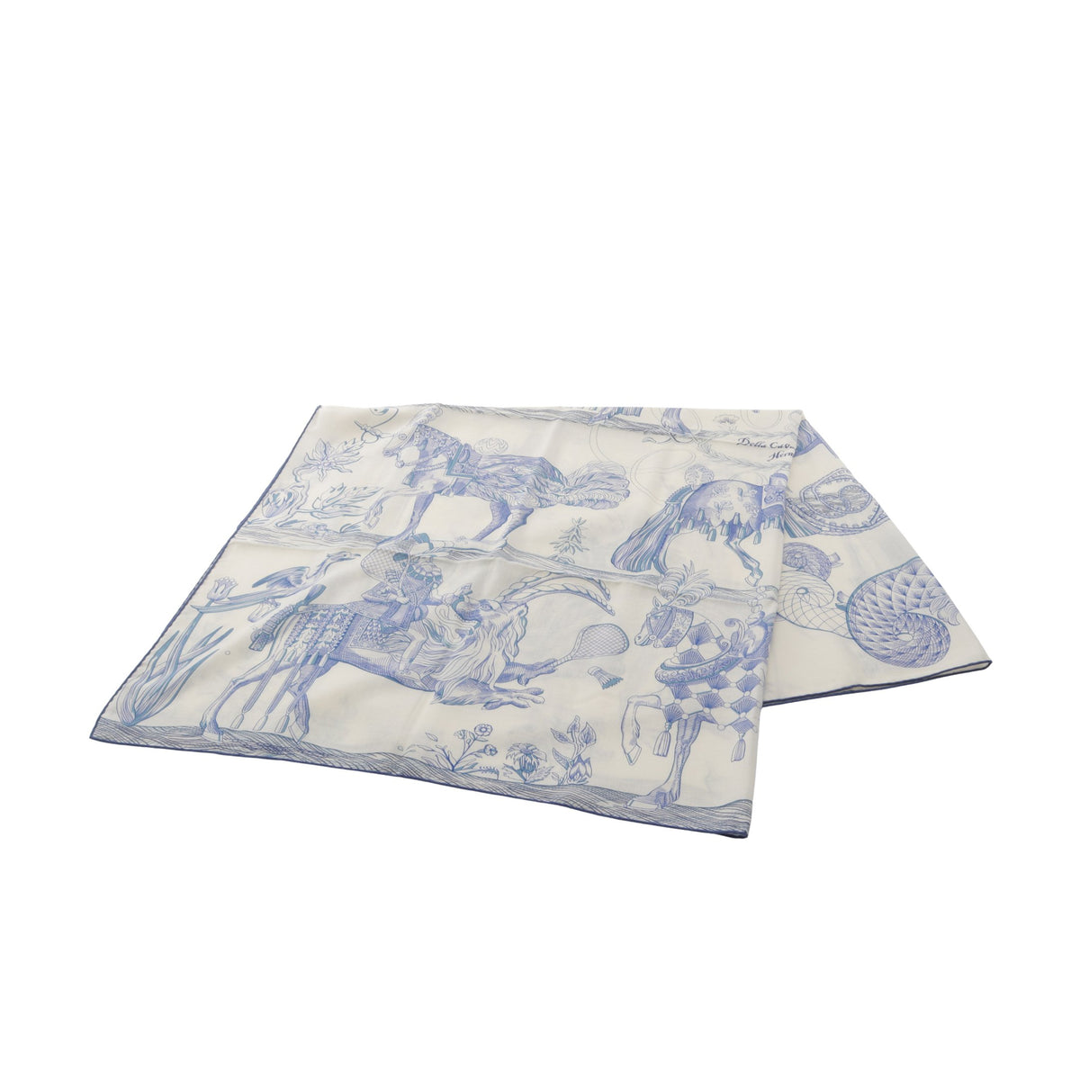 カレジェアン カレ140 Della Cavalleria Favolosa スカーフ ショール カシミヤ シルク オフホワイト ブルー エルメス