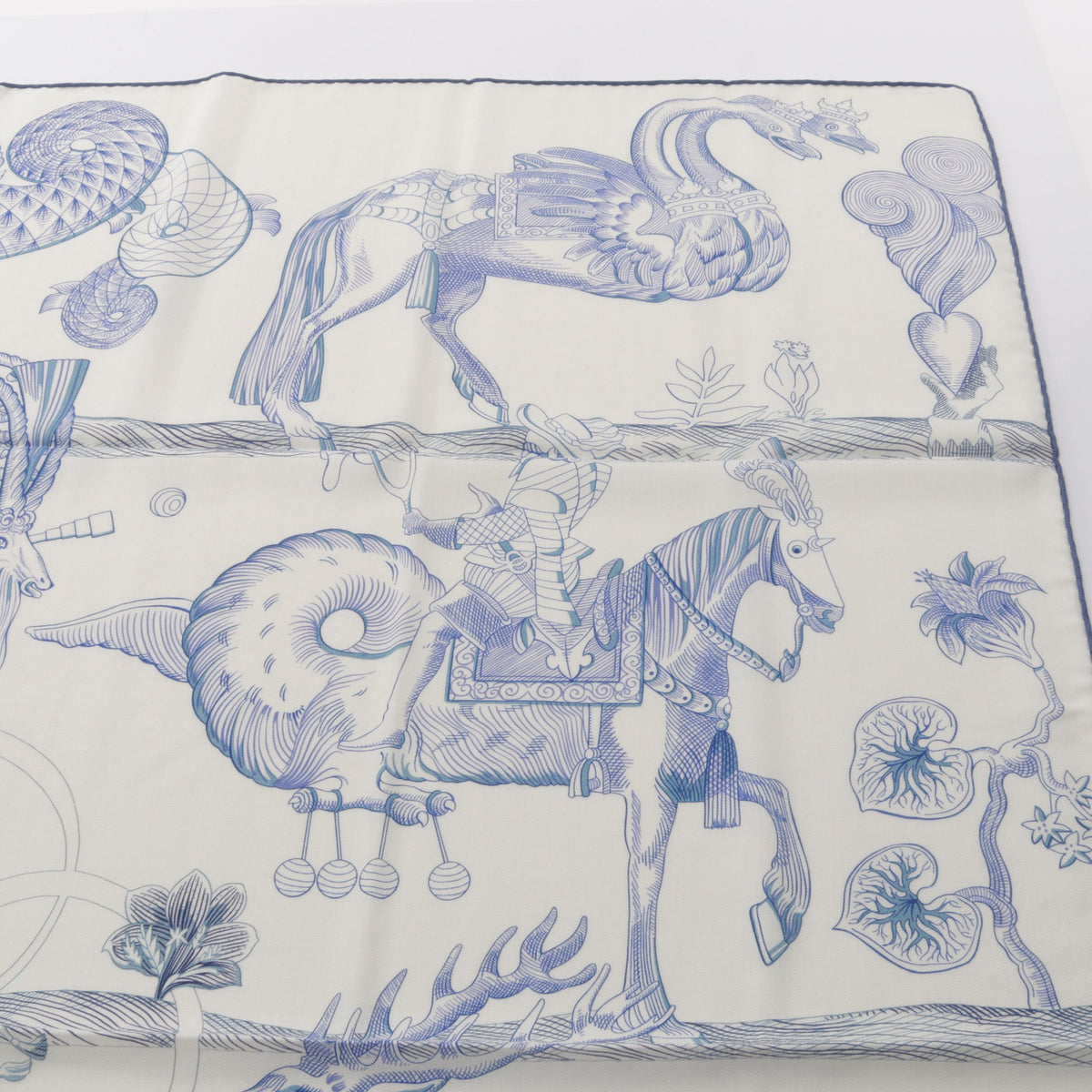 カレジェアン カレ140 Della Cavalleria Favolosa スカーフ ショール カシミヤ シルク オフホワイト ブルー エルメス