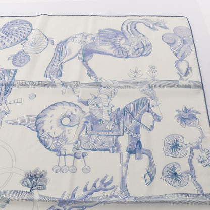 カレジェアン カレ140 Della Cavalleria Favolosa スカーフ ショール カシミヤ シルク オフホワイト ブルー エルメス