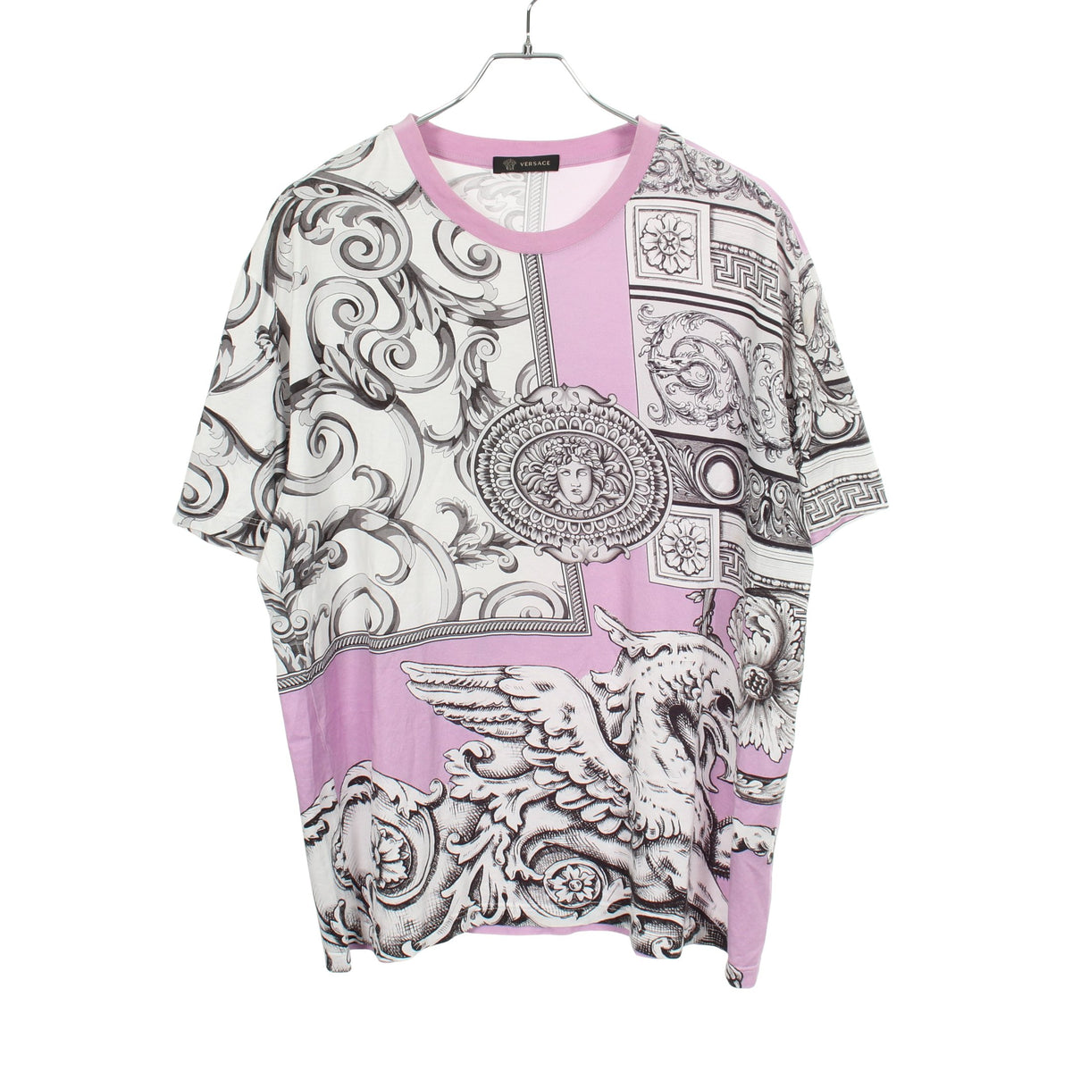 メデューサ 総柄 半袖Tシャツ コットン ホワイト ライトパープル ヴェルサーチ