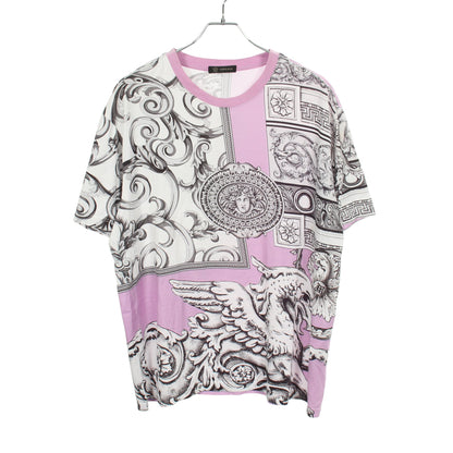 メデューサ 総柄 半袖Tシャツ コットン ホワイト ライトパープル ヴェルサーチ