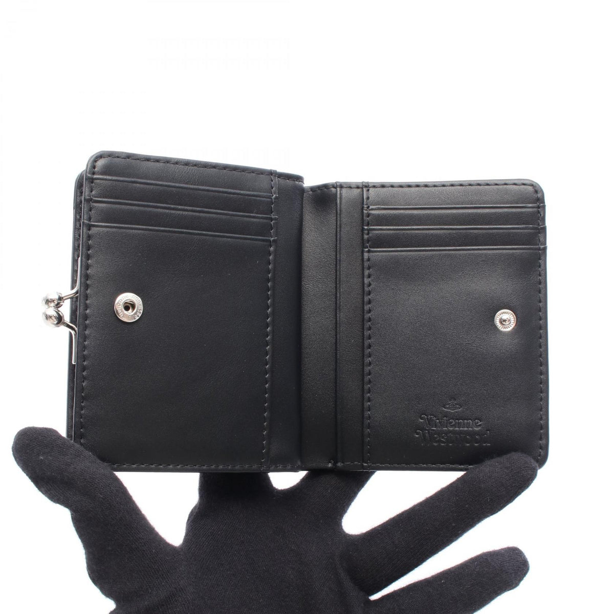 ANNIE WALLET WITH COIN POCKET がま口 二つ折り財布 その他 フェイクレザー ブラック ヴィヴィアンウエストウッド