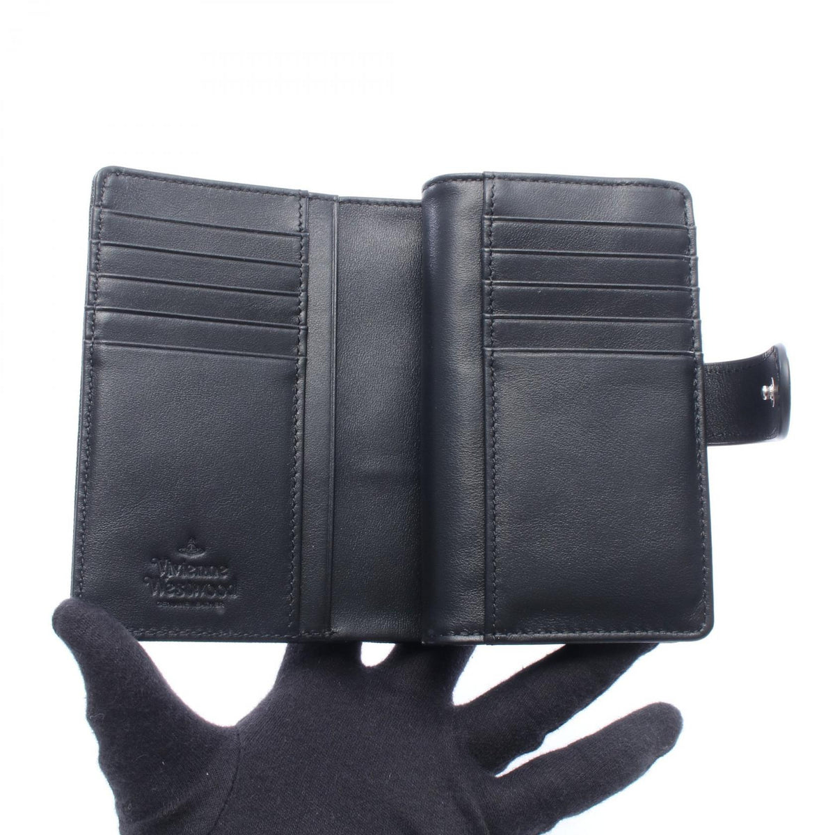 ZIP CARD WALLET オーブ 二つ折り財布 サフィアーノレザー ブラック ヴィヴィアンウエストウッド