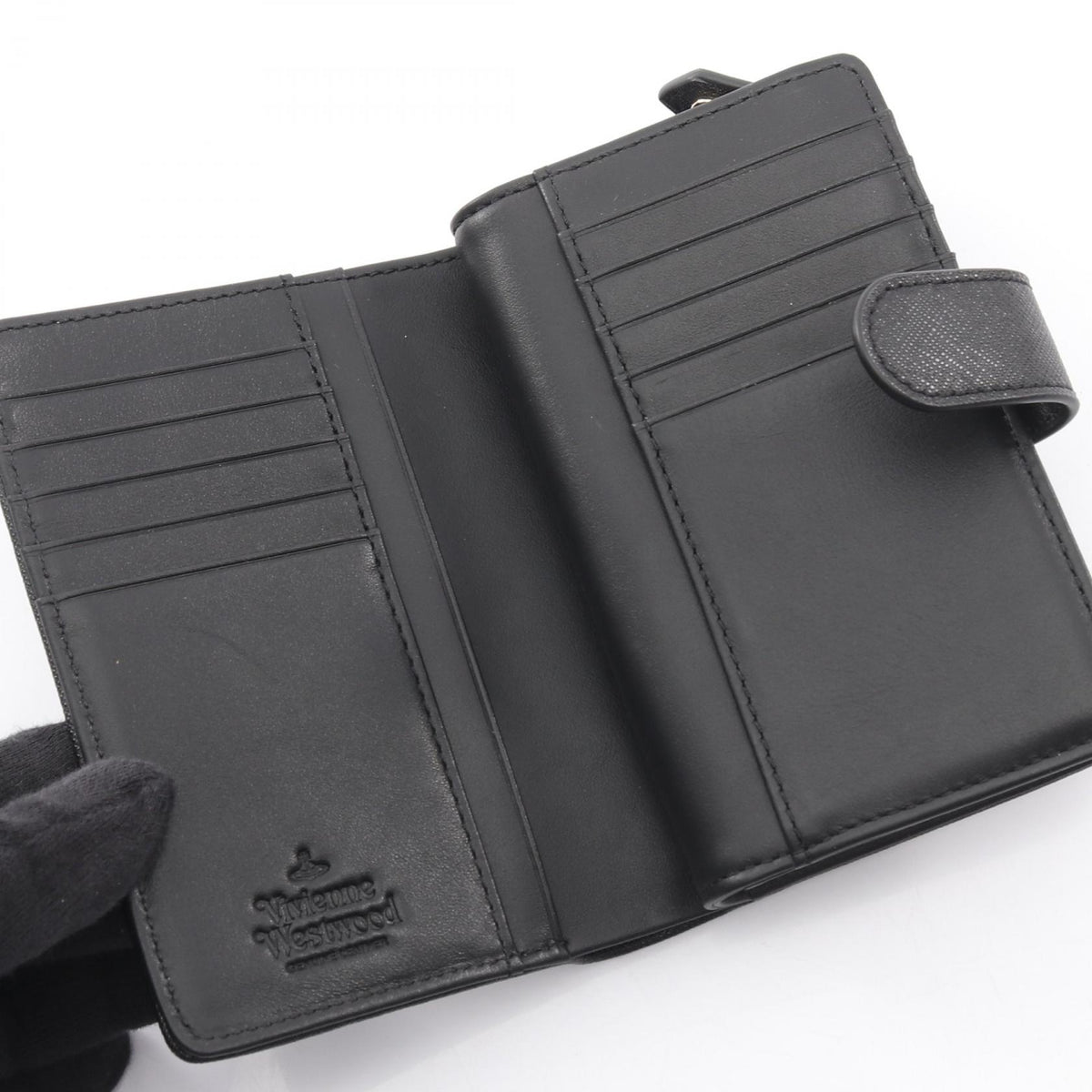 ZIP CARD WALLET オーブ 二つ折り財布 レザー ブラック ヴィヴィアンウエストウッド