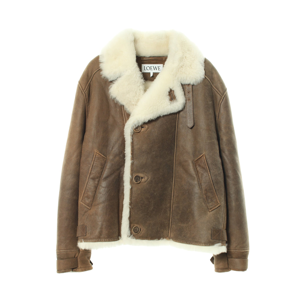 ボア ブルゾン レザージャケット レザー グレーブラウン ロエベ アウター LOEWE
