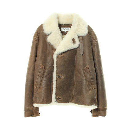 ボア ブルゾン レザージャケット レザー グレーブラウン ロエベ アウター LOEWE
