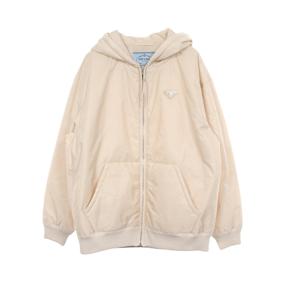 Re-Nylon トライアングルロゴ 中綿入り フード付き ジャケット ナイロン アイボリー プラダ