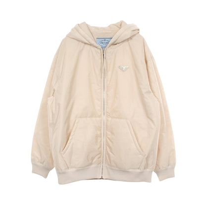 Re-Nylon トライアングルロゴ 中綿入り フード付き ジャケット ナイロン アイボリー プラダ