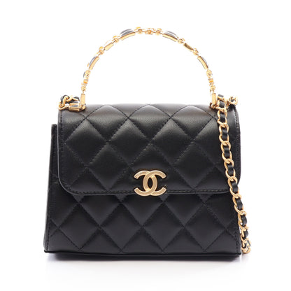 マトラッセ 2WAY チェーンショルダーバッグ ラムスキン ブラック ゴールド金具 シャネル