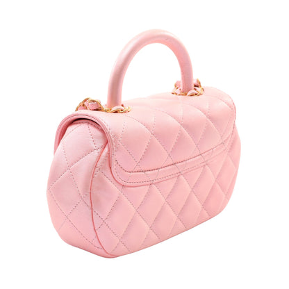 マトラッセ トップハンドル 2WAY チェーンショルダーバッグ サテン ピンク ゴールド金具 シャネル
