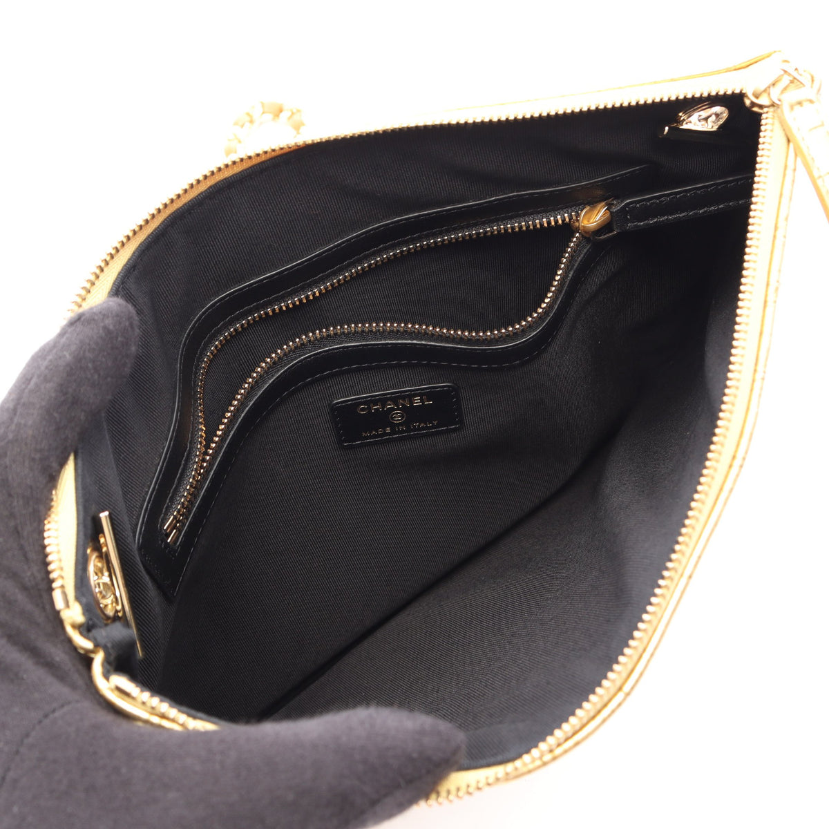 クロコ型押し チェーンショルダーバッグ レザー ゴールド ゴールド金具 シャネル
