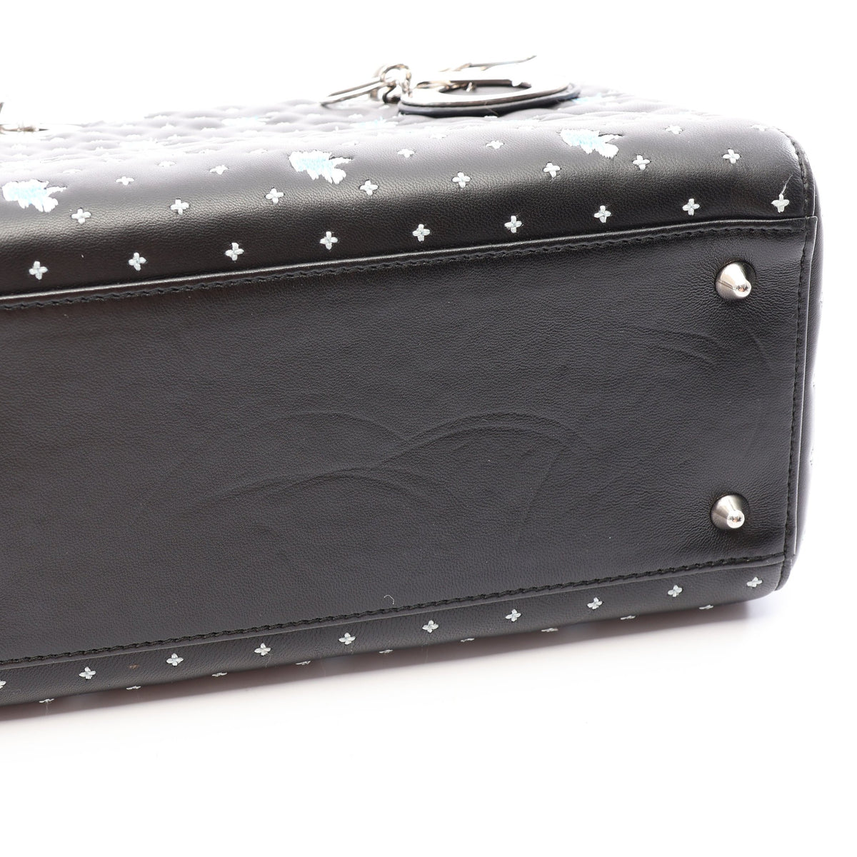 LADY DIOR レディディオール 2WAY ハンドバッグ レザー ブラック ホワイト ライトブルー クリスチャンディオール