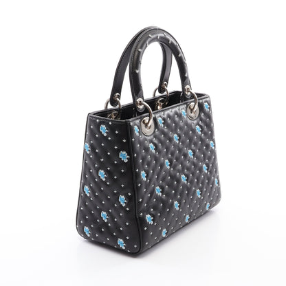 LADY DIOR レディディオール 2WAY ハンドバッグ レザー ブラック ホワイト ライトブルー クリスチャンディオール