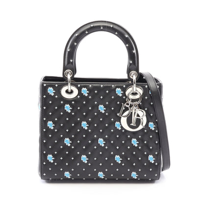 LADY DIOR レディディオール 2WAY ハンドバッグ レザー ブラック ホワイト ライトブルー クリスチャンディオール