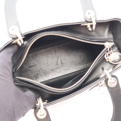 LADY DIOR レディディオール 2WAY ハンドバッグ レザー ブラック ホワイト ライトブルー クリスチャンディオール
